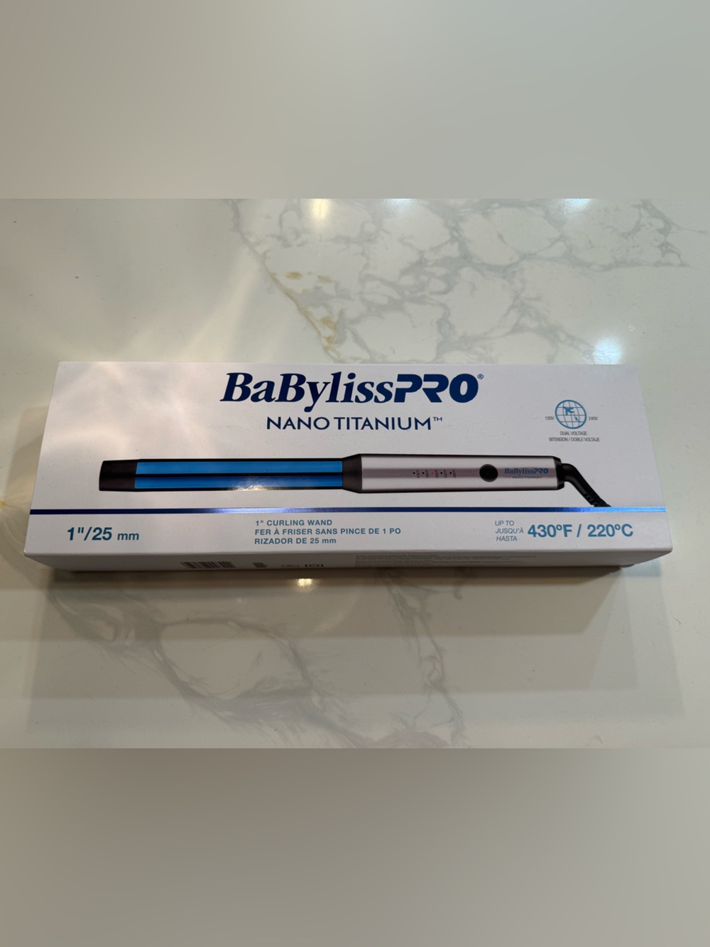 BaBylissPRO Nano Titanium Curling Wand - White and Teal Packaging